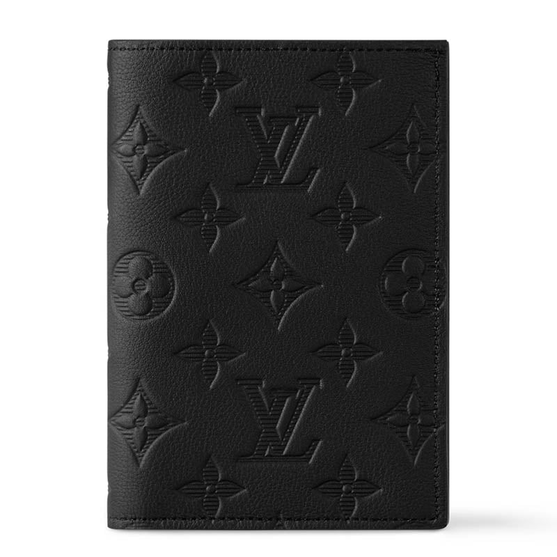 LOUIS VUITTON Monogram Shadow Embossed Cow Leather Passport Holder Men's Black