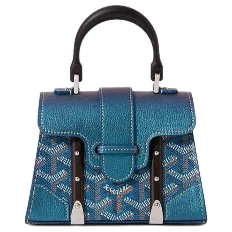 GOYARD Saigon Canvas With Calfskin Shoulder Bag Crossbody Bag Handbag Mini Women's Pearl Blue