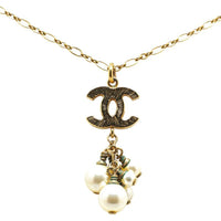 CHANEL 2007 Plated Cc Faux Pearl Pendant Necklace Costume Necklace