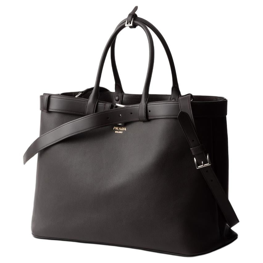 PRADA Leather Tote Bag Shopping Bag Shoulder Bag Crossbody Bag Handbag Men's Dark Brown