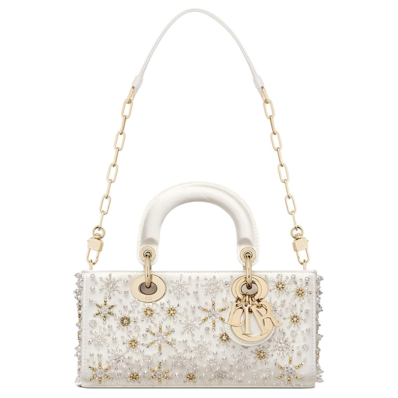 DIOR Lady D-JOY Silk Glass Calfskin Satin Shoulder Bag Crossbody Bag Handbag Small Size Women's Latte