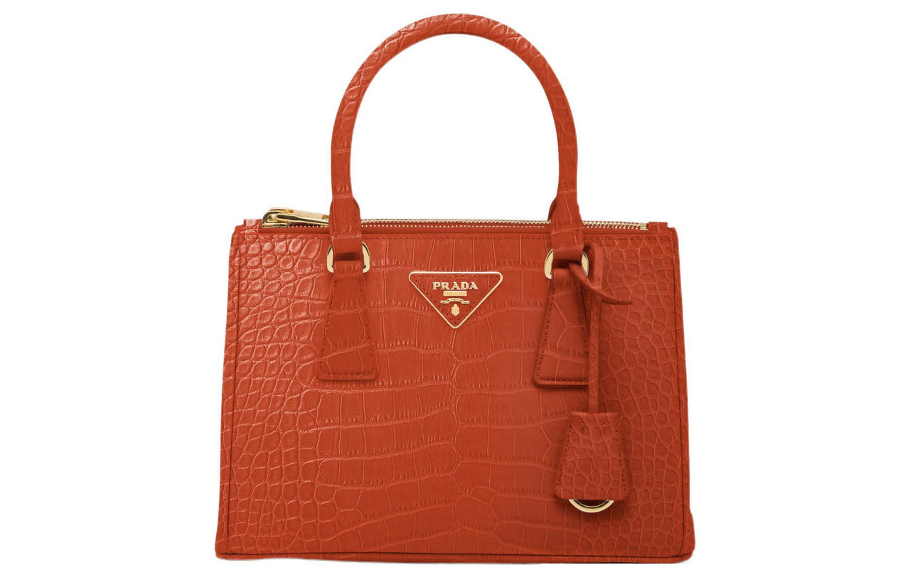 PRADA Galleria Killer Bag Crocodile Leather Shoulder Bag Crossbody Bag Handbag Small Size Women's Orange