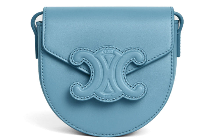 CELINE Besace Cow Leather Saddle Bag Messenger Bag Shoulder Bag Crossbody Bag Mini Women's Blue