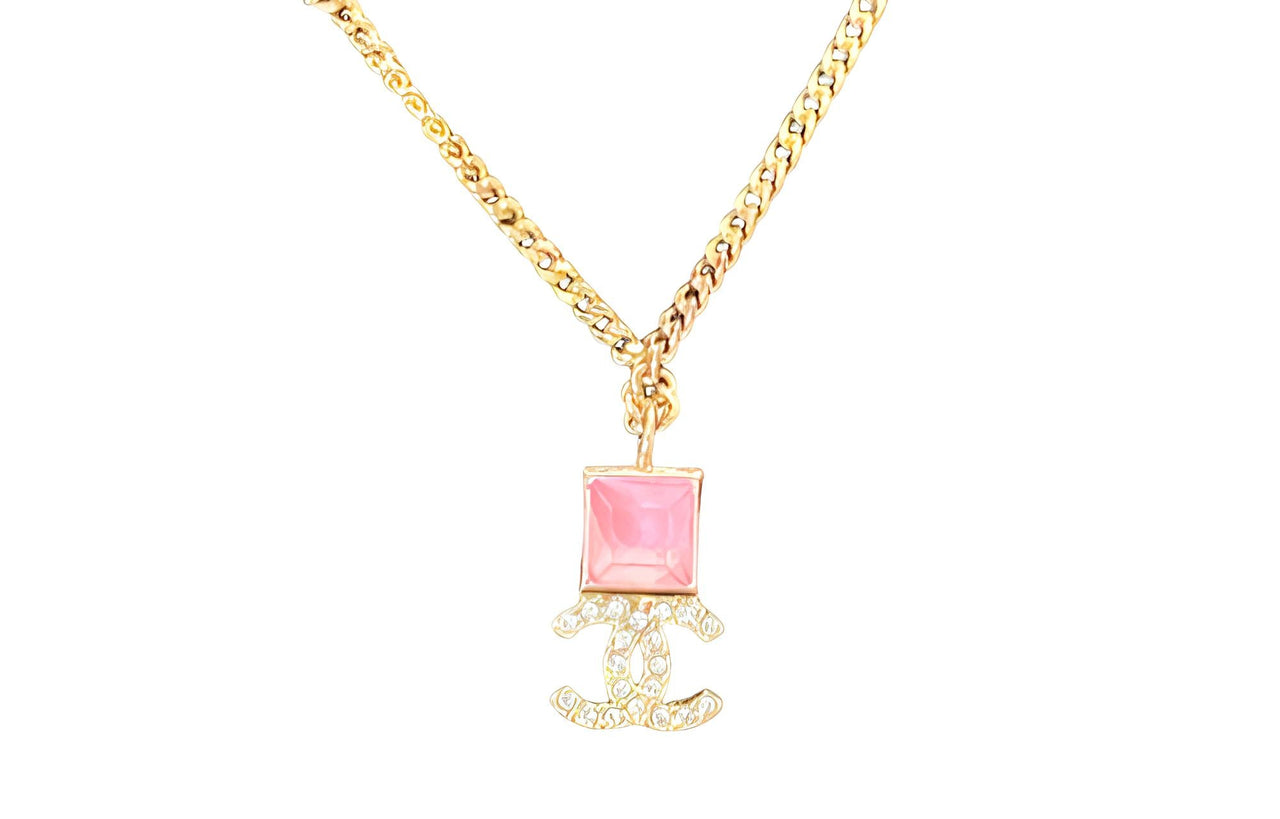 CHANEL Rhinestone Necklaces Unisex Gold