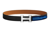HERMES Novel Silver Buckle Epsom Calfskin Belt Women's Black Width: 3.2cm