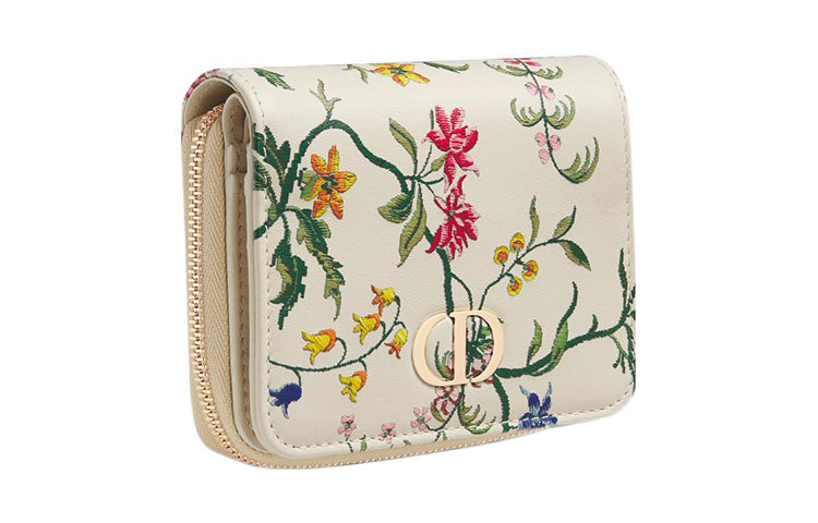 DIOR Caro Calfskin Wallet Women's White/Multicolor