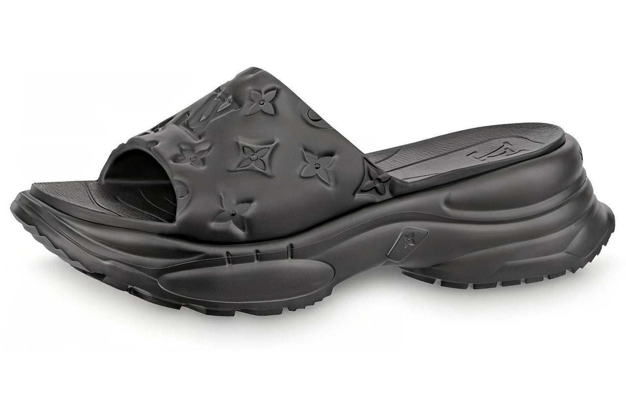 LOUIS VUITTON Pool 55 Odor Resistant Slide Slippers Women's Black