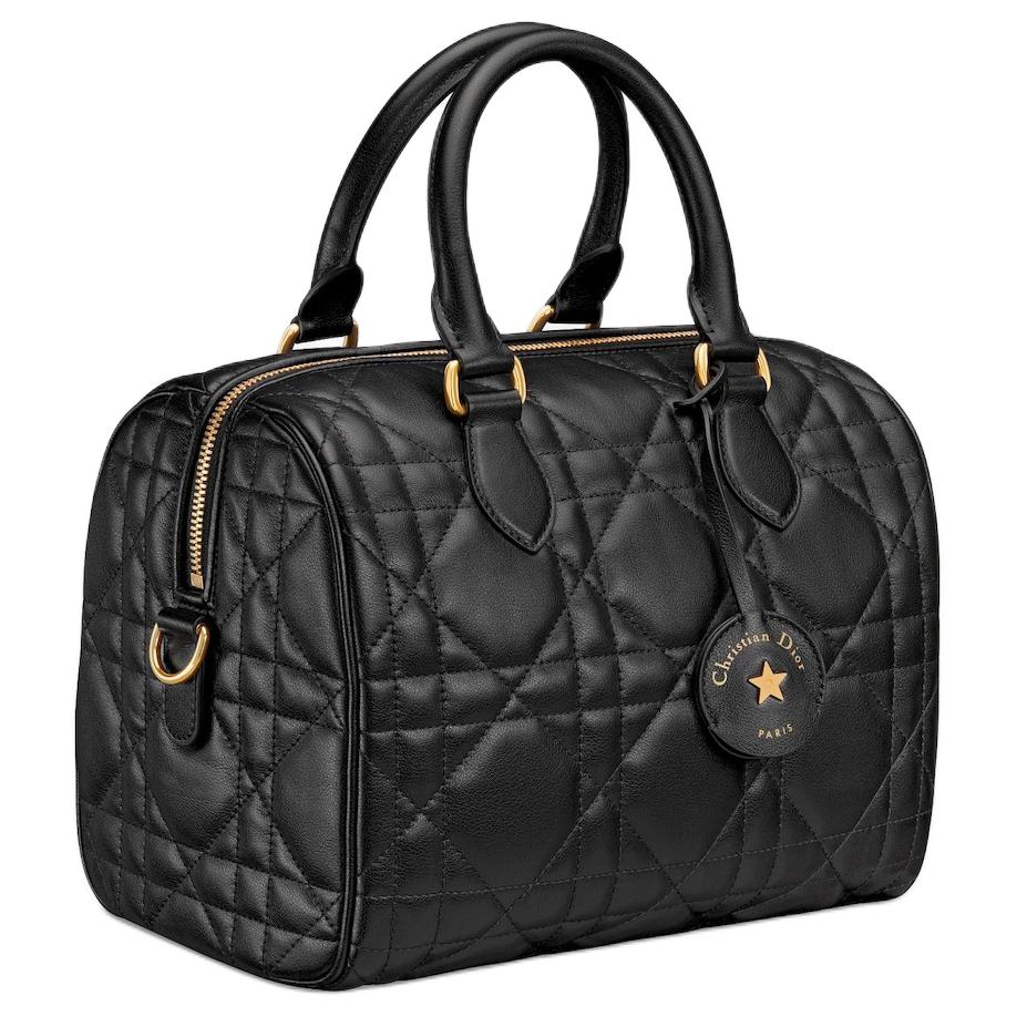 DIOR Macrocannage Calfskin Boston Bag Handbag Shoulder Bag Crossbody Bag Women's Black