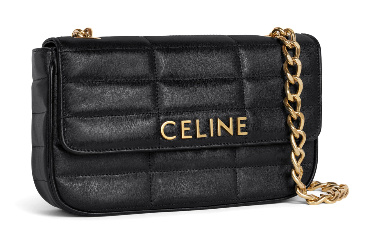 CELINE MATELASSE MONOCHROME Series Quilting Sheepskin Shoulder Bag Women's Black