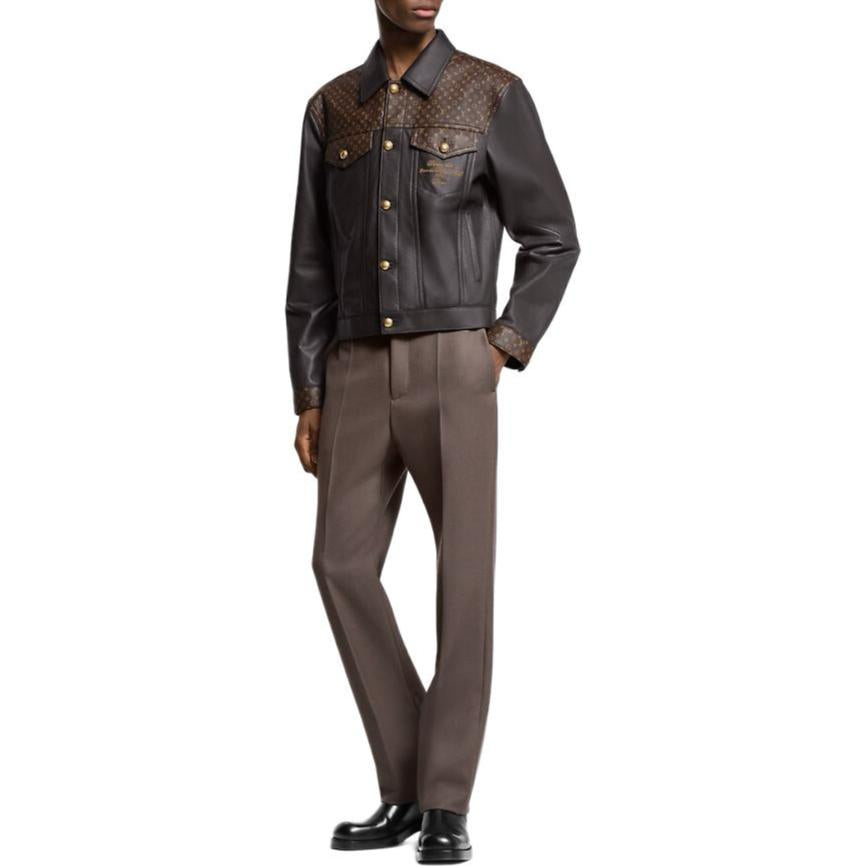 LOUIS VUITTON Embellished Leather Trucker Jacket