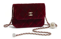 CHANEL Velvet Ribbon With Diamonds Chain Bag Crossbody Bag Shoulder Bag Women's Deep Rose Red