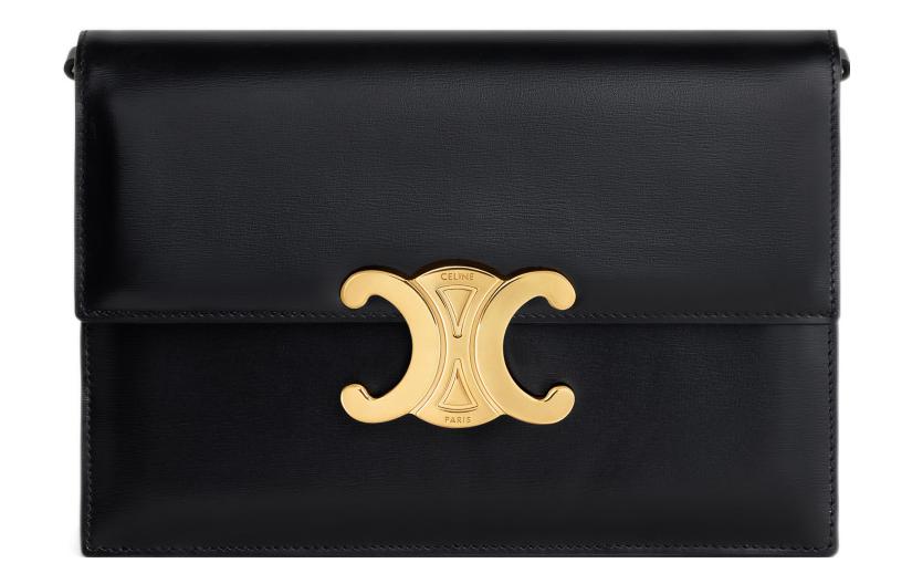 CELINE Shiny Cow Leather Crossbody Bag Shoulder Bag Women's Black