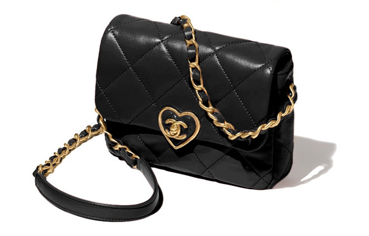 CHANEL Lambskin Flap Bag With Zip Closure Shoulder Bag Crossbody Bag Mini Women's Black