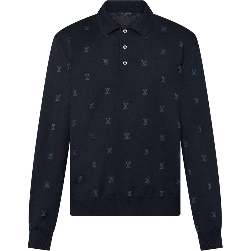 LOUIS VUITTON Wool Silk And Cashmere-Blend Long Sleeve Lv Blason Polo