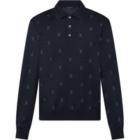 LOUIS VUITTON Wool Silk And Cashmere-Blend Long Sleeve Lv Blason Polo