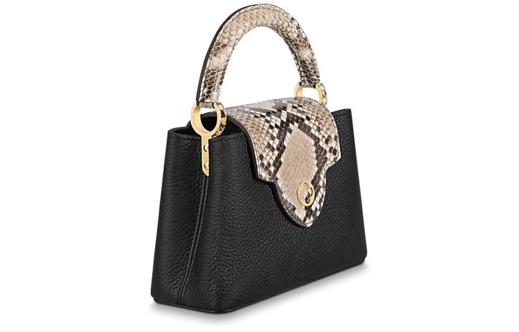 LOUIS VUITTON Capucines Leather With Python Skin Accents Capusin Shoulder Crossbody Handbag Mini Women's Black