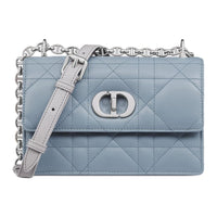 DIOR Macrocannage Lambskin Shoulder Bag Crossbody Bag Mini Women's Gray With Gray Accents Blue