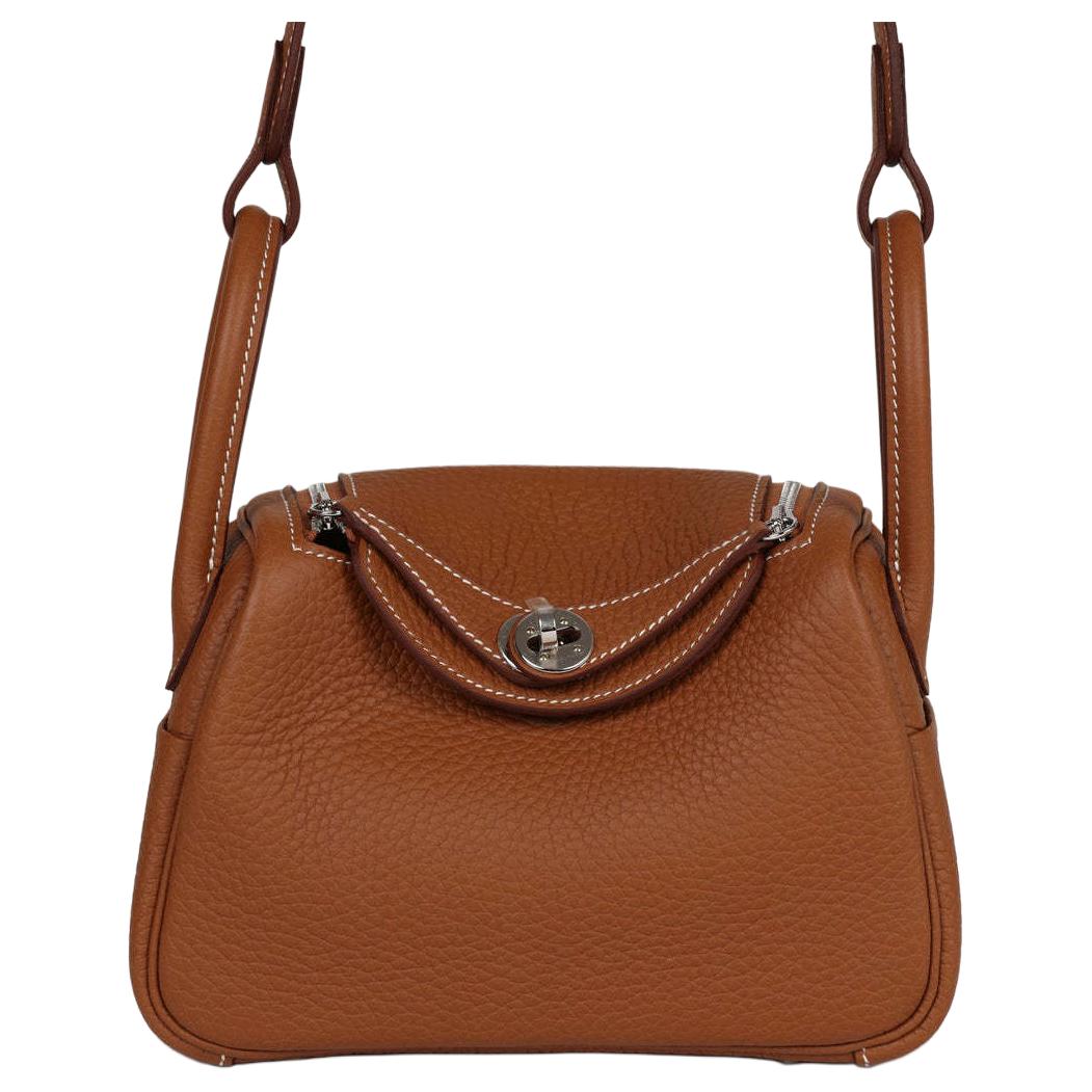HERMES Lindy Clemence Bullock Leather Handbag Shoulder Bag Crossbody Bag Mini Women's 37 Gold Gold Brown
