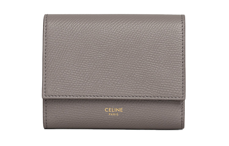 CELINE Grain Cow Leather Wallet Small Size Women's Pebble