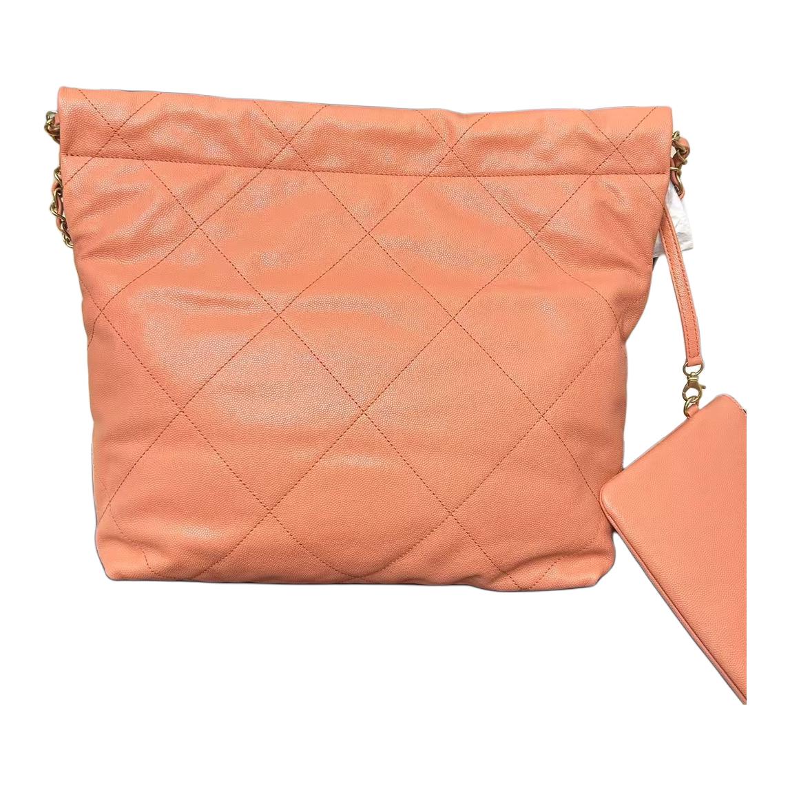 CHANEL 22Bag Grained Calfskin One Shoulder Handbags Small Size Women's Coral
