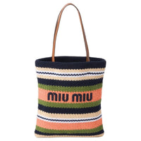 MIU MIU Fabric Tote Bag, Shopping Bag, Handbag Women's Blue & Dark Green & Tulip