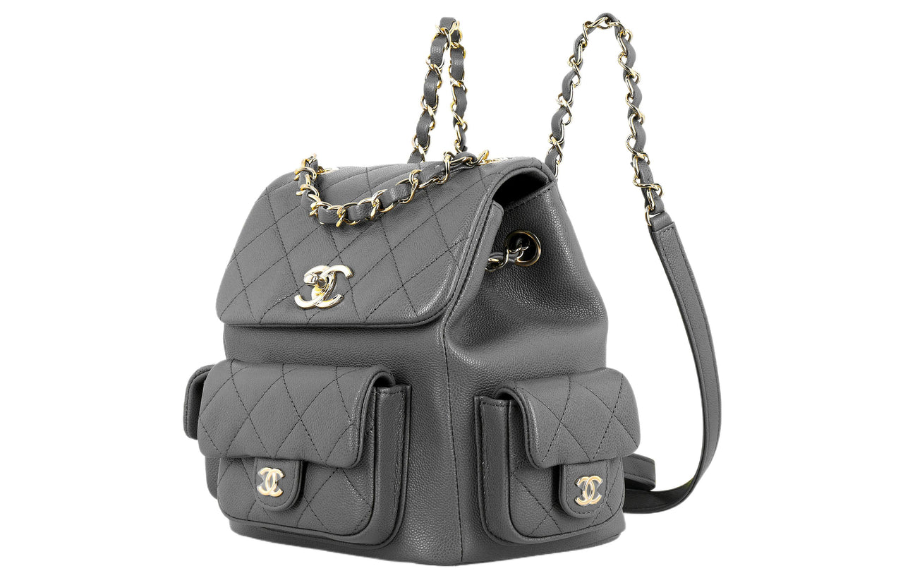 CHANEL Grained Cow Leather Backpack Large Size Women's Dark Gray