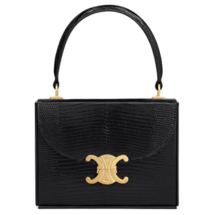 CELINE Lizard Skin Handbag Small Size Unisex Black