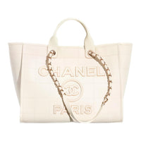 CHANEL Calfskin Tote Bag Shopping Bag Handbag Large Size Women's White