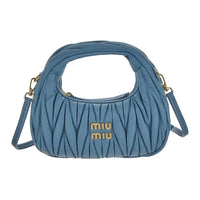 MIU MIU Wander Series Soft Sheep Leather Hobo Bag, Shoulder Bag, Crossbody Handbag Mini Women's Blue