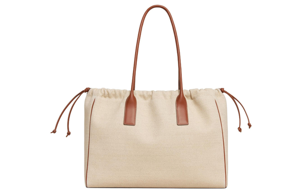 CELINE Cabas Fabric With Calfskin Trim Tote Bag Shopping Bag Shoulder Bag Handbag Regular Women's Natural/Tan