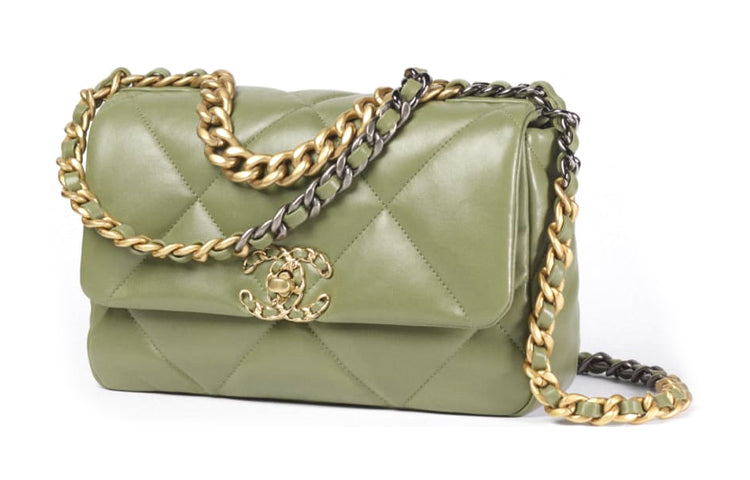 CHANEL 19Bag Sheepskin Shoulder Bag Handbag Crossbody Bag Women's Green
