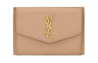 SAINT LAURENT UPTOWN Grained Embossed Leather Card Holder Women's Dark Beige