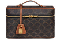 CELINE Cow Leather Storage Box Makeup Case Women's Tawny