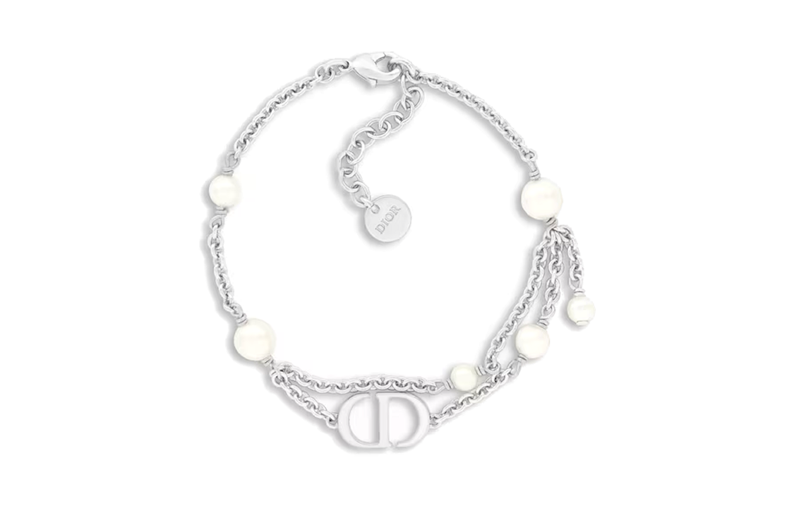 DIOR Resin Pearl Metal Bracelets Women's Silver