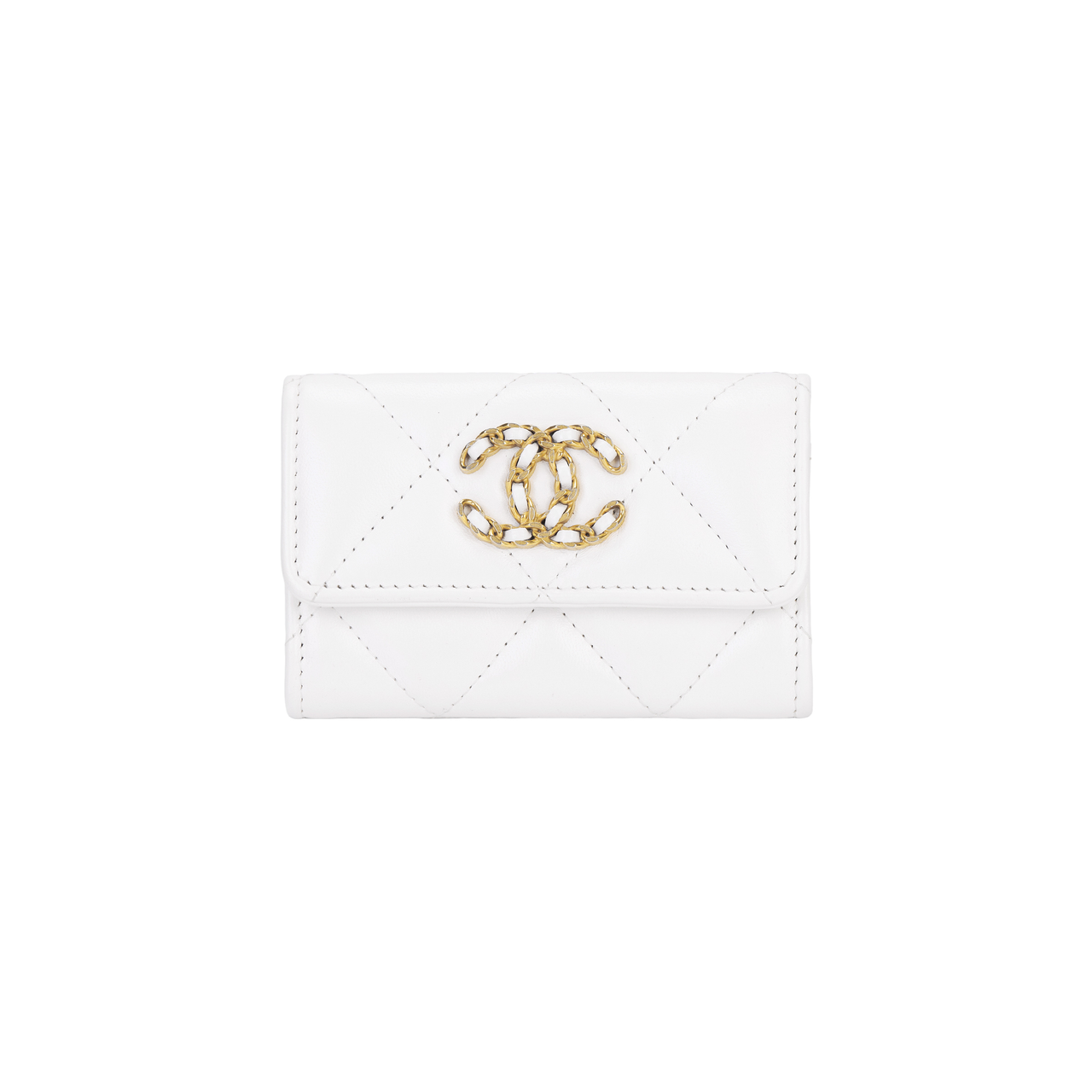 CHANEL 19Bag Bright Lambskin Card Holder Women's White