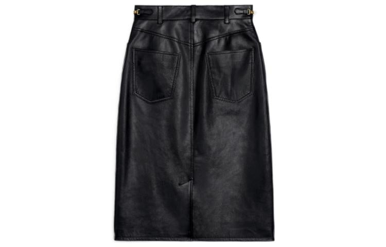 CELINE Leather Short Skirts Women's Black