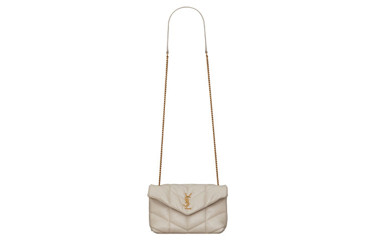 SAINT LAURENT Quilting Lambskin Chain Bag, Cloud Bag, Pillow Bag, Shoulder Bag, Crossbody Bag Mini Women's White