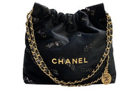 CHANEL 22Bag Velour Cow Leather Tote Bag Shopping Bag Handbag Shoulder Bag Small Size Women's Black