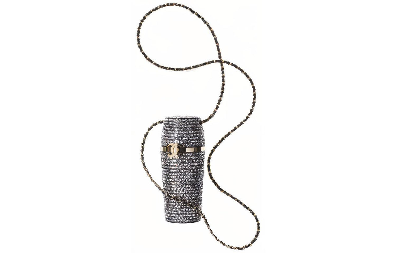 CHANEL Sheepskin Lipstick With Necklace Pouch Women's Silver