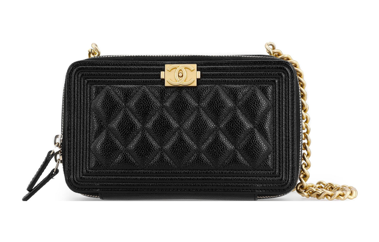 CHANEL Grained Embossed Cow Leather Box Bag Shoulder Bag Crossbody Bag Women's Black
