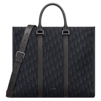 DIOR Oblique Print Grained Cow Leather Shoulder Bag Crossbody Bag Handbag Men's Black