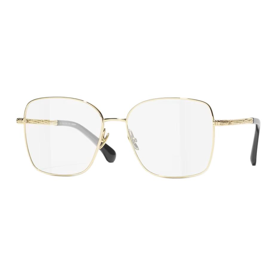 CHANEL Metal Square Eyeglass Frames Unisex Gold