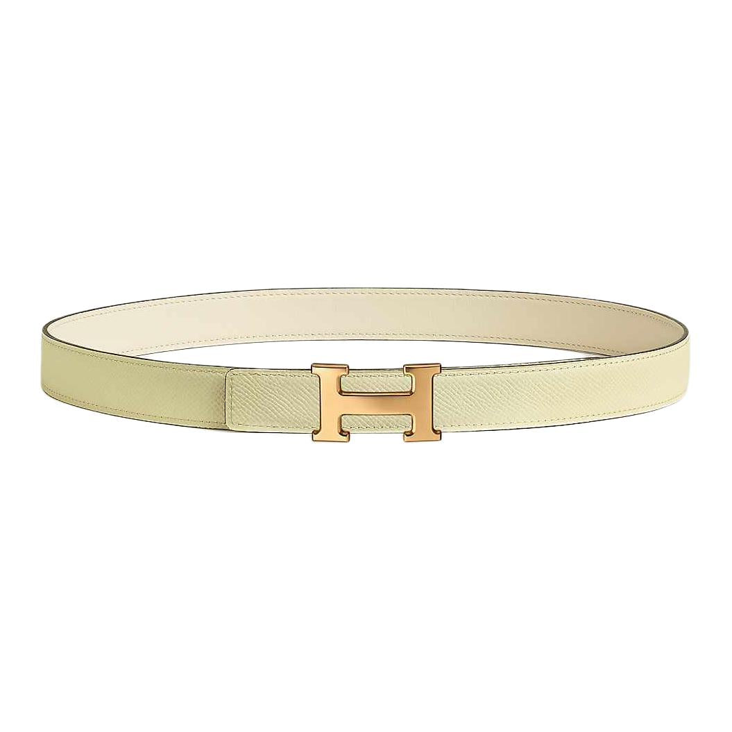 HERMES Calfskin Leather Belts Women's Beige Yellow Width 2.4cm