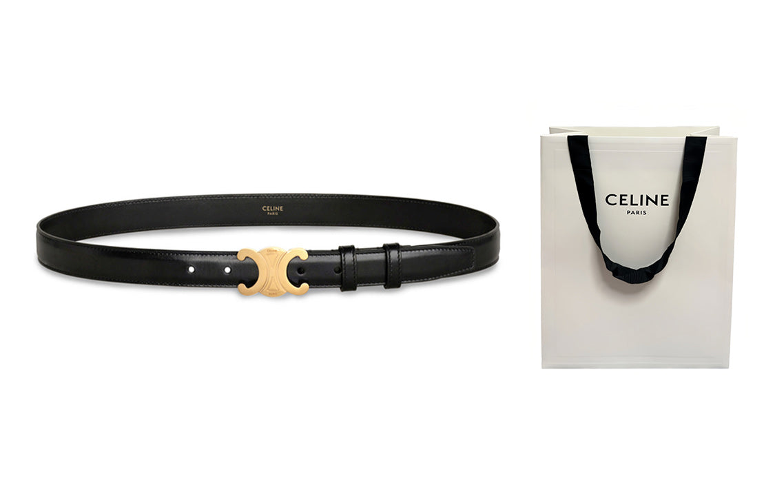 CELINE Triumphal Arch Smooth Buckle Leather Belts Women's Black Width: 2.5cm