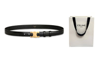 CELINE Triumphal Arch Smooth Buckle Leather Belts Women's Black Width: 2.5cm