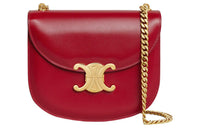 CELINE BesaceTriomphe Cow Leather Crossbody Bag Shoulder Bag Women's Velour Red