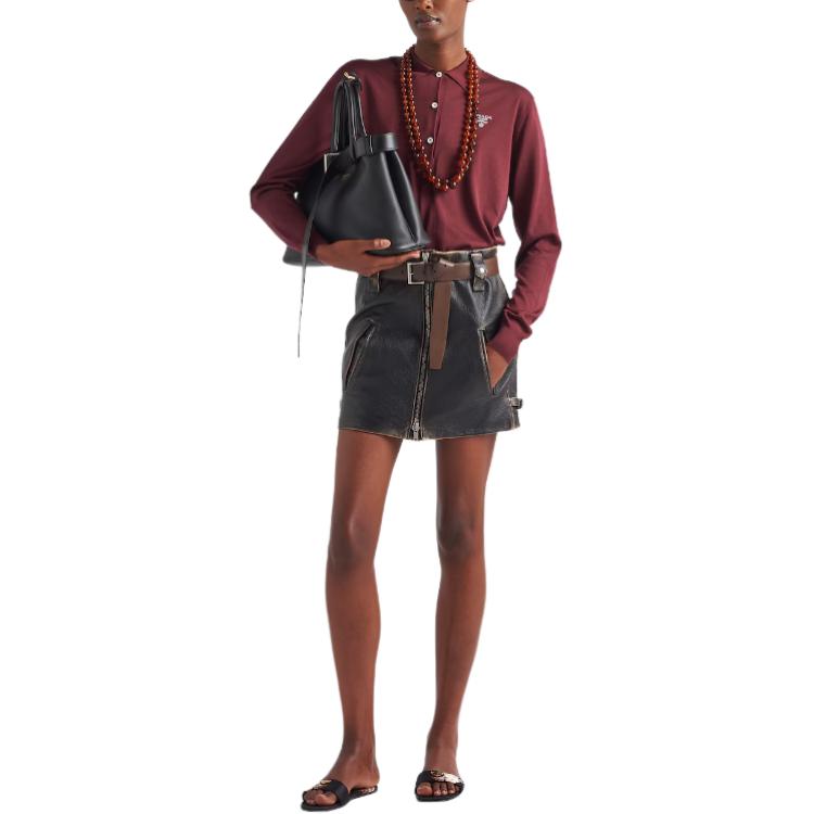 PRADA Leather Short Skirts Women's Black