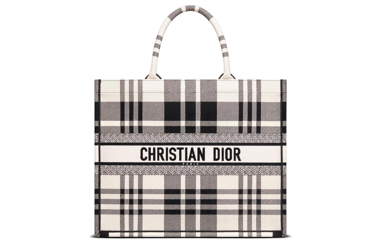 DIOR BookTote Embroidery Tote Bag Shopping Bag Handbag Large Size Women's Black/White