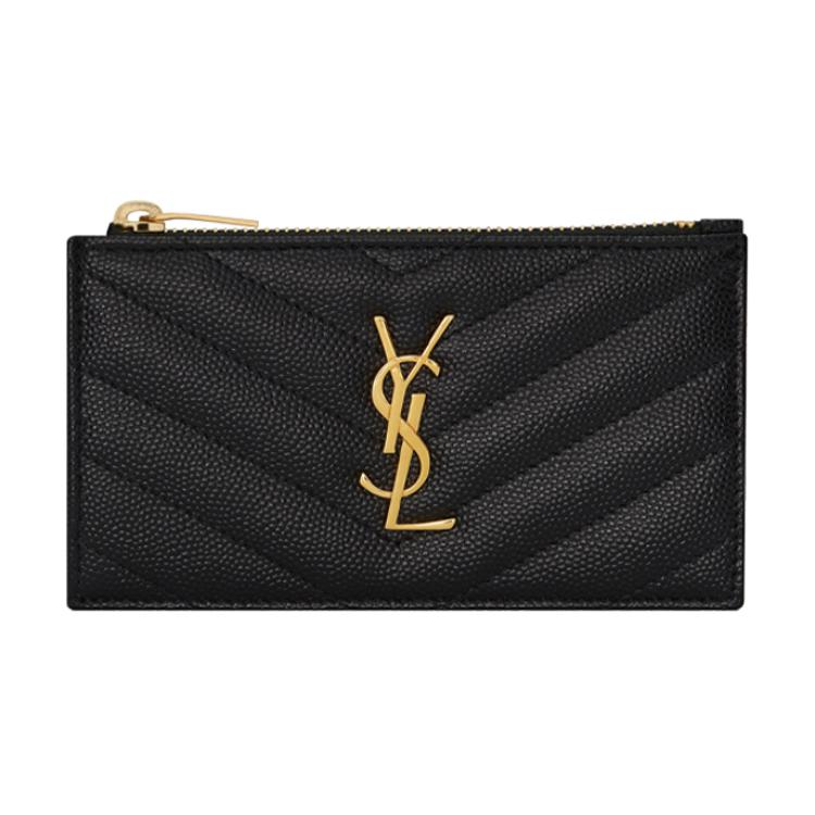 SAINT LAURENT CASSANDRE Leather Card Holder, Coin Purse, Card Holder Regular Women's Black