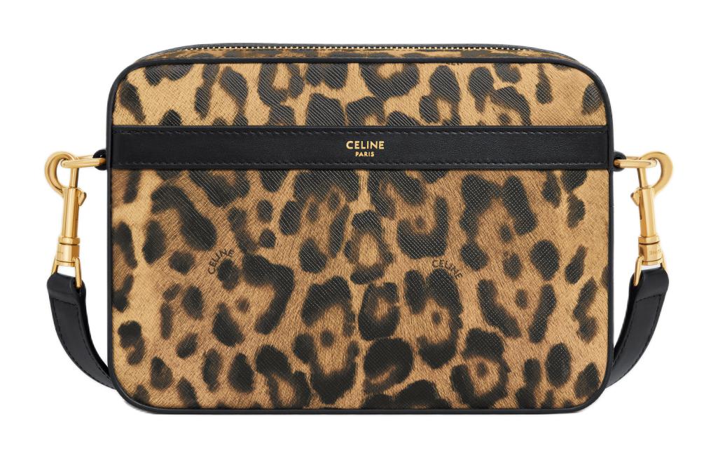 CELINE Artificial Leather Messenger Bag Shoulder Bag Crossbody Bag Small Size Men's Leopard Print